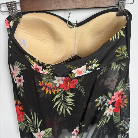 Kona Sol Black Floral Mesh Strapless Tankini Swim Top size Small - Picture 4 of 9